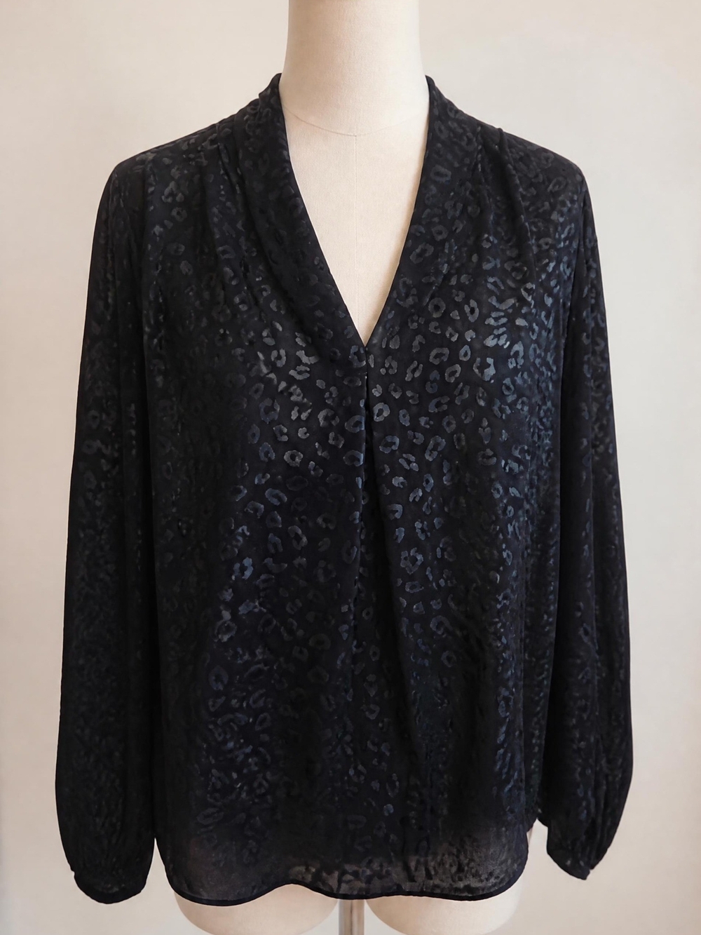 MICHAEL Michael Kors Black Leopard Burnout Blouse Sheer Animal Print L